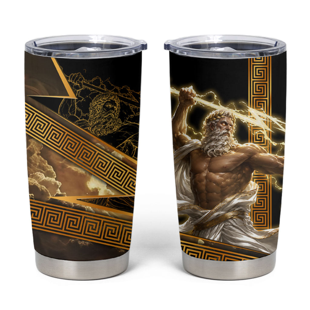 Zeus Greek Mythology King Of Gods Tumbler Cup Gold Meander Pattern Lightning Bolt Mythological