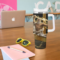 Zeus Greek Mythology King Of Gods Tumbler With Handle Gold Meander Pattern Lightning Bolt Mythological