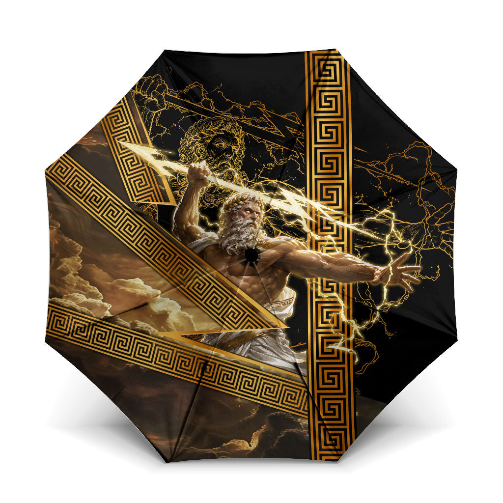 Zeus Greek Mythology King Of Gods Umbrella Gold Meander Pattern Lightning Bolt Mythological