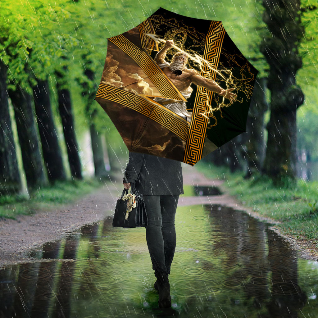 Zeus Greek Mythology King Of Gods Umbrella Gold Meander Pattern Lightning Bolt Mythological