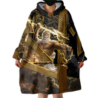 Zeus Greek Mythology King Of Gods Wearable Blanket Hoodie Gold Meander Pattern Lightning Bolt Mythological