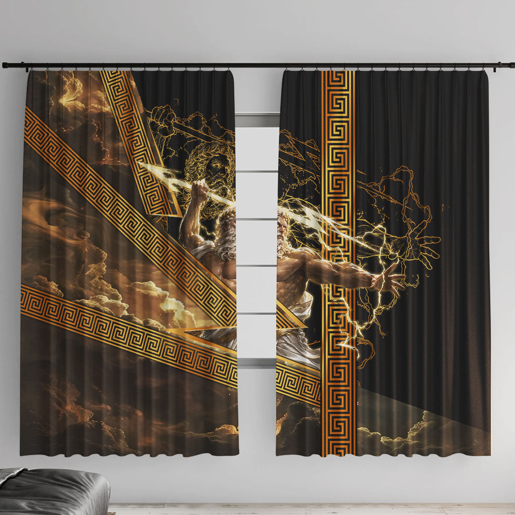 Zeus Greek Mythology King Of Gods Window Curtain Gold Meander Pattern Lightning Bolt Mythological