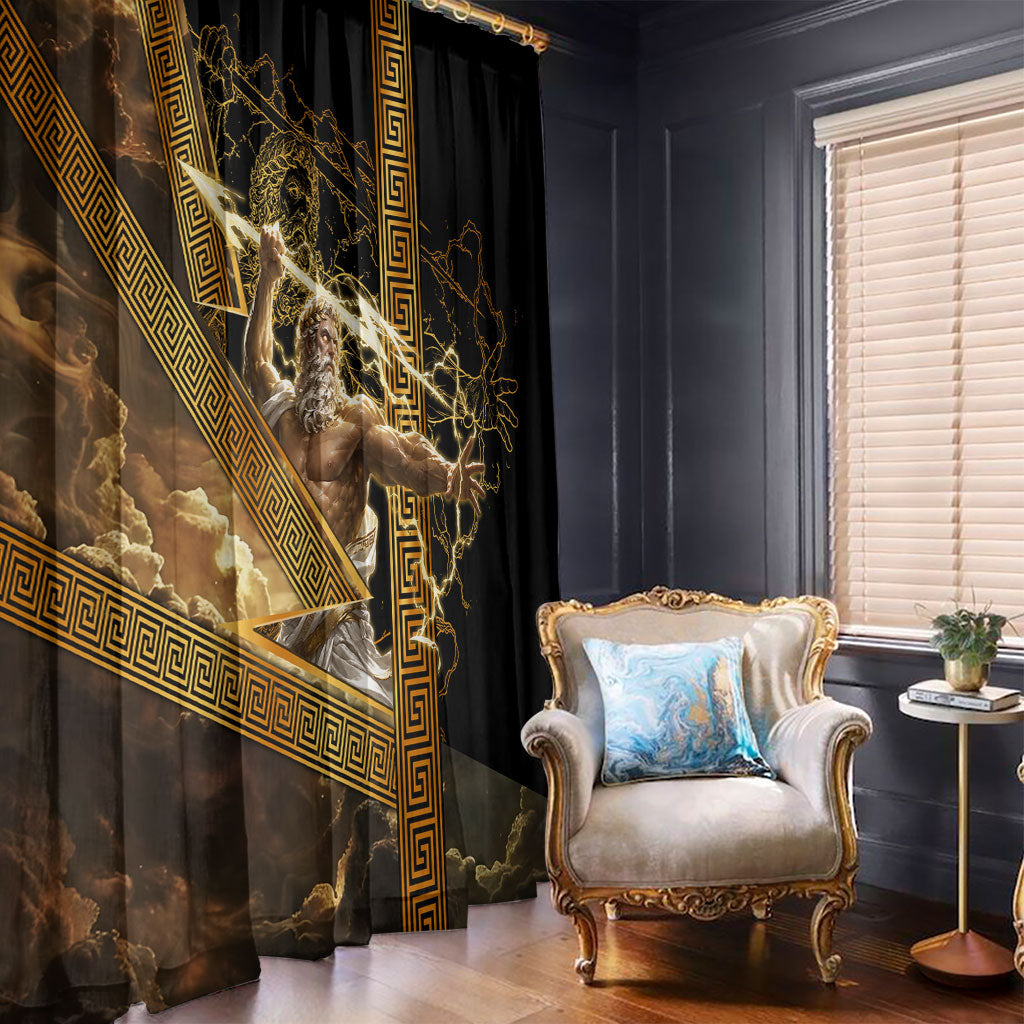 Zeus Greek Mythology King Of Gods Window Curtain Gold Meander Pattern Lightning Bolt Mythological