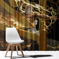Zeus Greek Mythology King Of Gods Window Curtain Gold Meander Pattern Lightning Bolt Mythological
