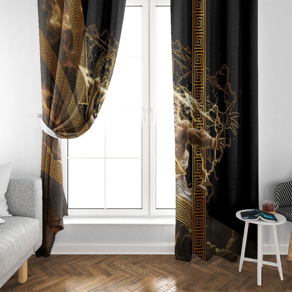 Zeus Greek Mythology King Of Gods Window Curtain Gold Meander Pattern Lightning Bolt Mythological