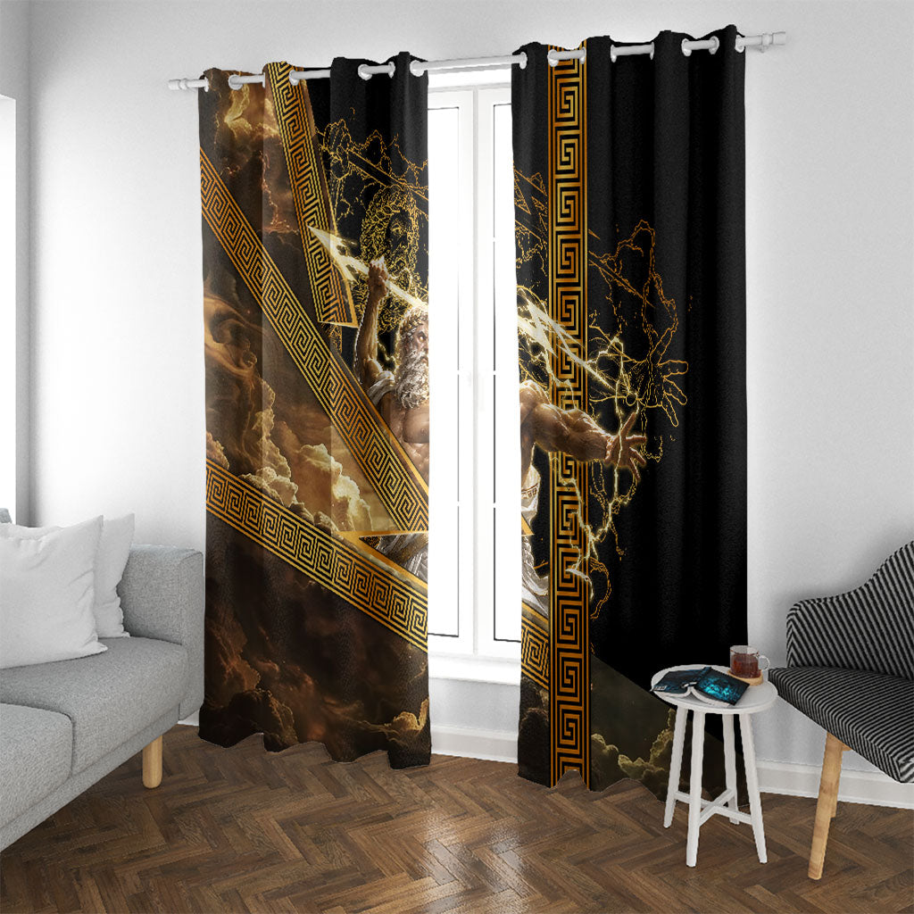 Zeus Greek Mythology King Of Gods Window Curtain Gold Meander Pattern Lightning Bolt Mythological