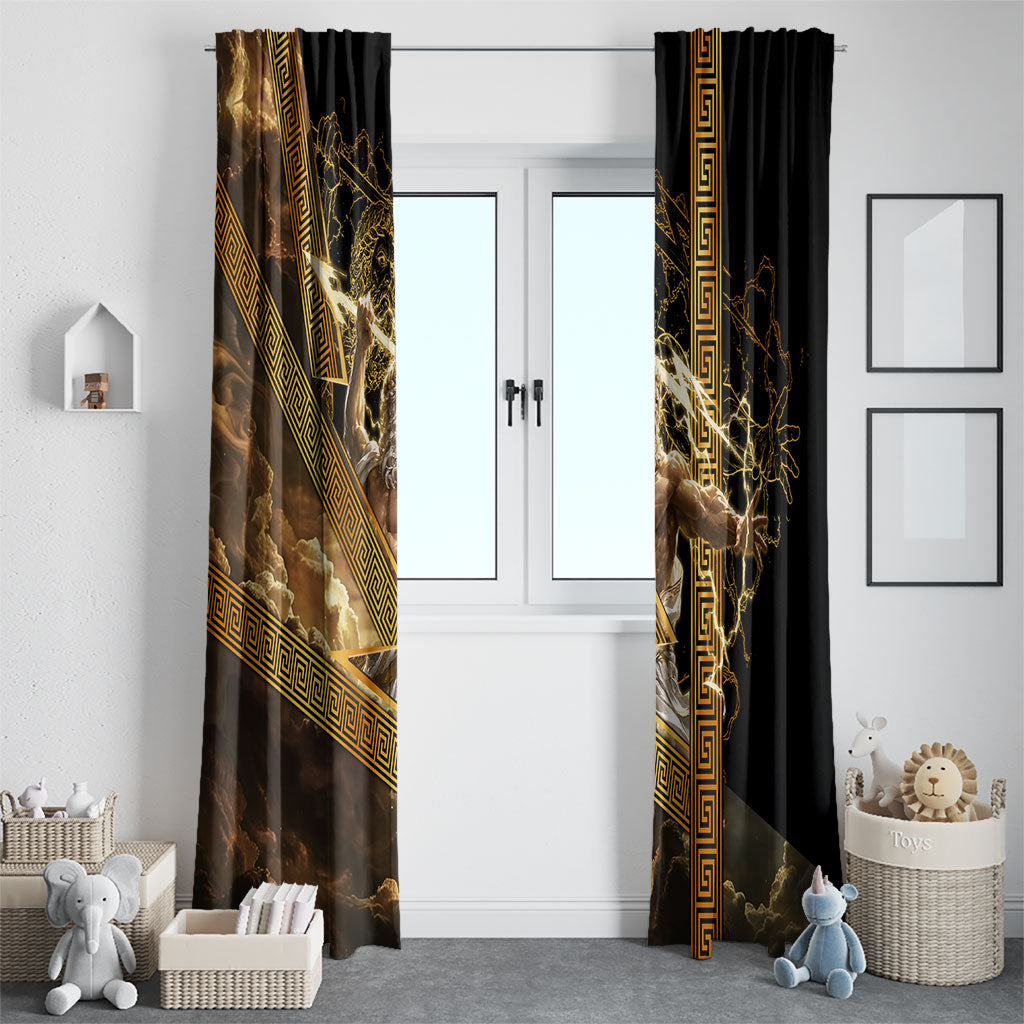 Zeus Greek Mythology King Of Gods Window Curtain Gold Meander Pattern Lightning Bolt Mythological