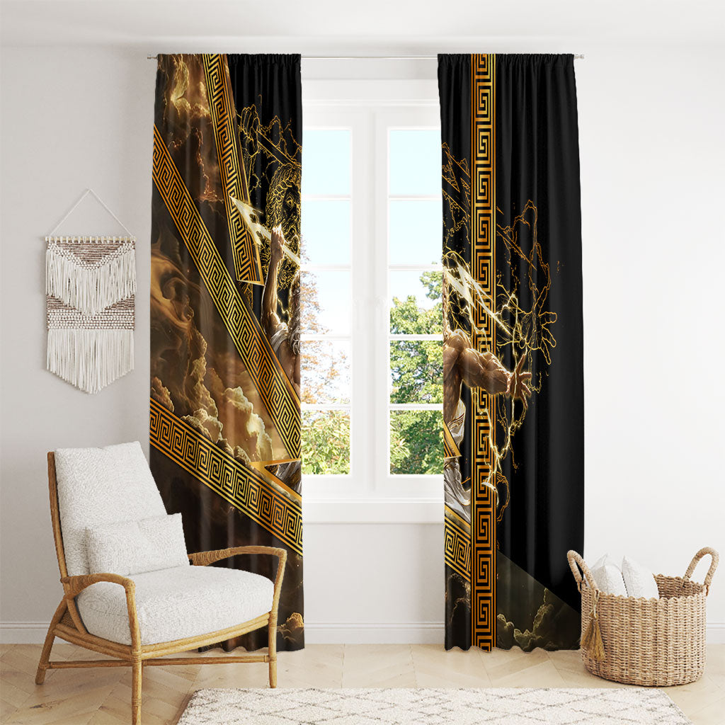 Zeus Greek Mythology King Of Gods Window Curtain Gold Meander Pattern Lightning Bolt Mythological