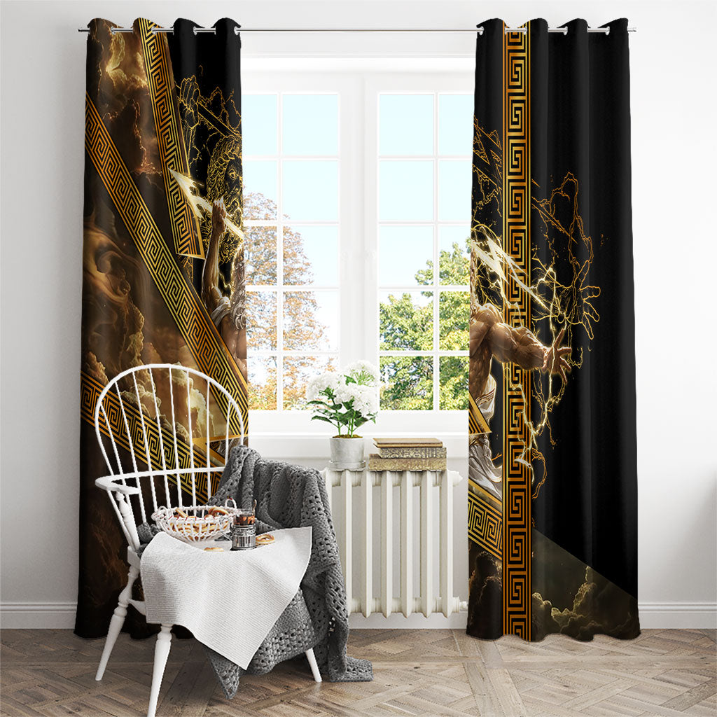 Zeus Greek Mythology King Of Gods Window Curtain Gold Meander Pattern Lightning Bolt Mythological