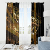 Zeus Greek Mythology King Of Gods Window Curtain Gold Meander Pattern Lightning Bolt Mythological