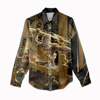 Zeus Greek Mythology King Of Gods Women Casual Shirt Gold Meander Pattern Lightning Bolt Mythological