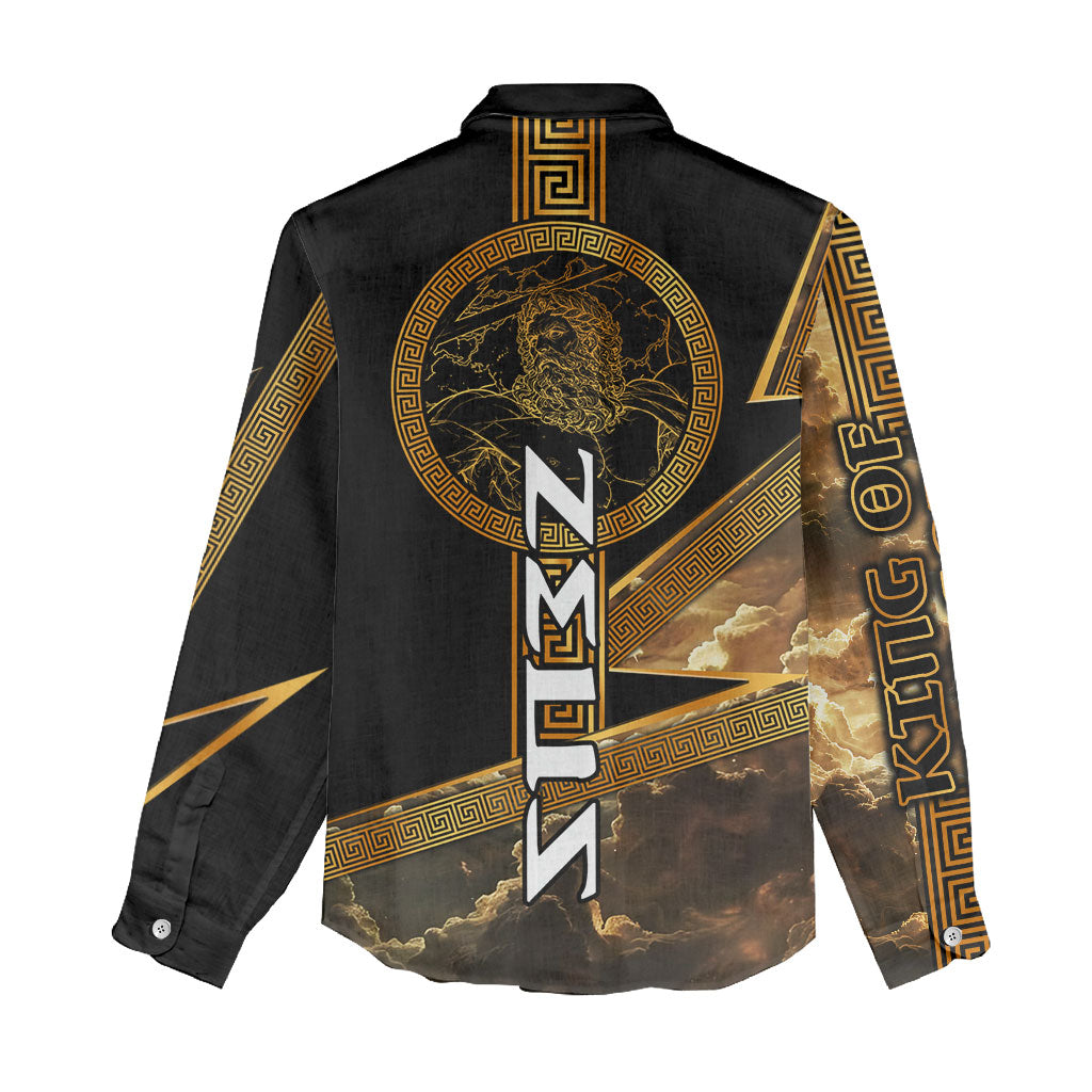 Zeus Greek Mythology King Of Gods Women Casual Shirt Gold Meander Pattern Lightning Bolt Mythological