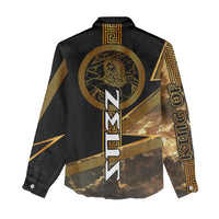 Zeus Greek Mythology King Of Gods Women Casual Shirt Gold Meander Pattern Lightning Bolt Mythological