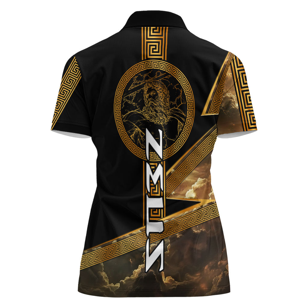 Zeus Greek Mythology King Of Gods Women Polo Shirt Gold Meander Pattern Lightning Bolt Mythological