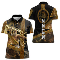Zeus Greek Mythology King Of Gods Women Polo Shirt Gold Meander Pattern Lightning Bolt Mythological