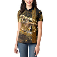Zeus Greek Mythology King Of Gods Women Polo Shirt Gold Meander Pattern Lightning Bolt Mythological