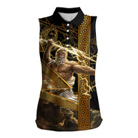 Zeus Greek Mythology King Of Gods Women Sleeveless Polo Shirt Gold Meander Pattern Lightning Bolt Mythological