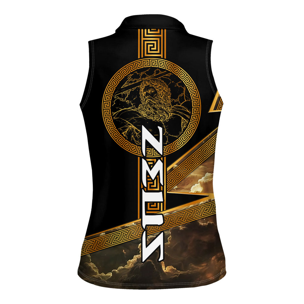 Zeus Greek Mythology King Of Gods Women Sleeveless Polo Shirt Gold Meander Pattern Lightning Bolt Mythological