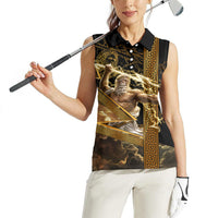 Zeus Greek Mythology King Of Gods Women Sleeveless Polo Shirt Gold Meander Pattern Lightning Bolt Mythological