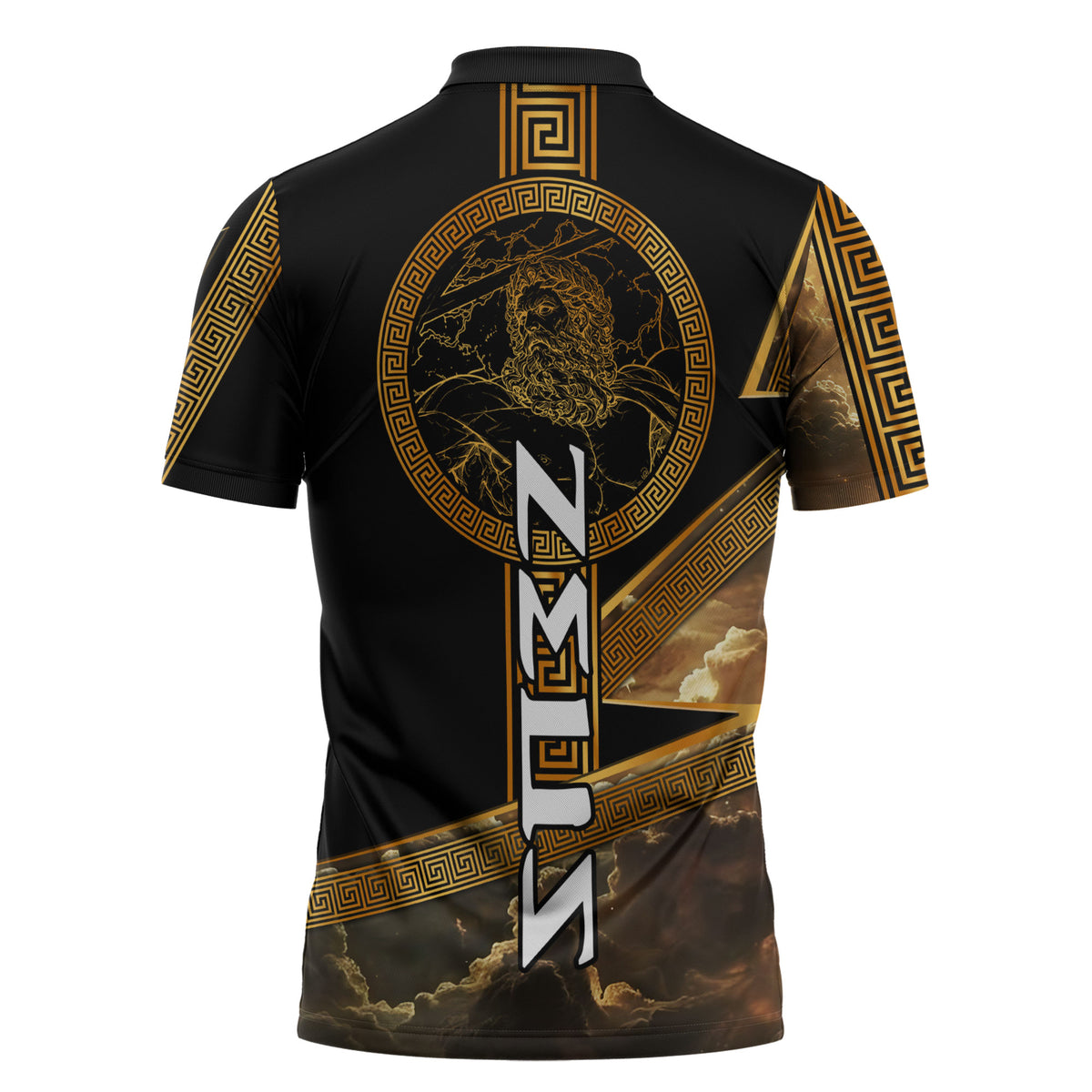 Zeus Greek Mythology King Of Gods Zipper Polo Shirt Gold Meander Pattern Lightning Bolt Mythological