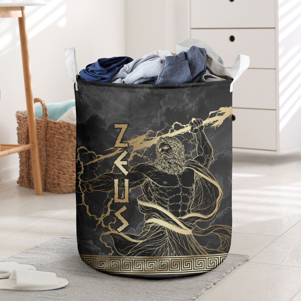 Zeus Greek Mythology King Of Gods Laundry Basket Golden Meander Key Pattern Lightning Bolt