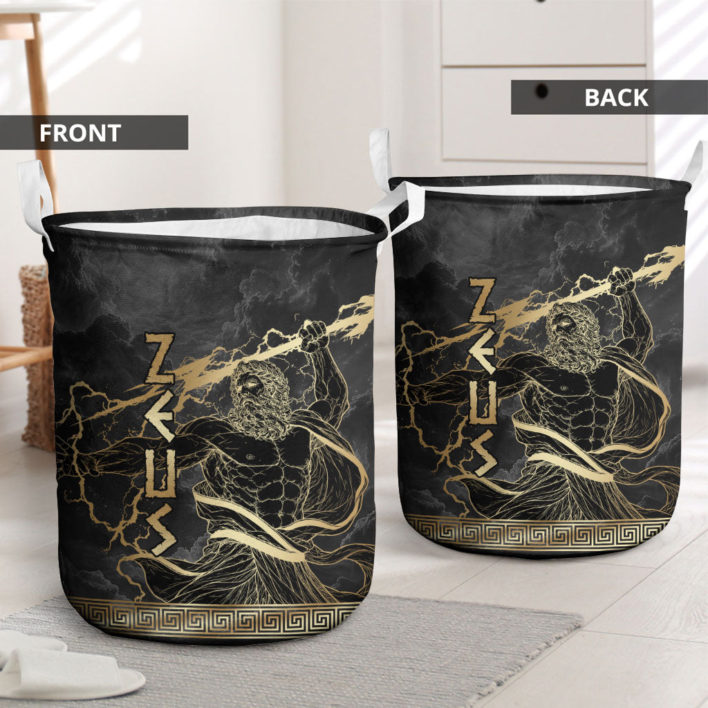 Zeus Greek Mythology King Of Gods Laundry Basket Golden Meander Key Pattern Lightning Bolt