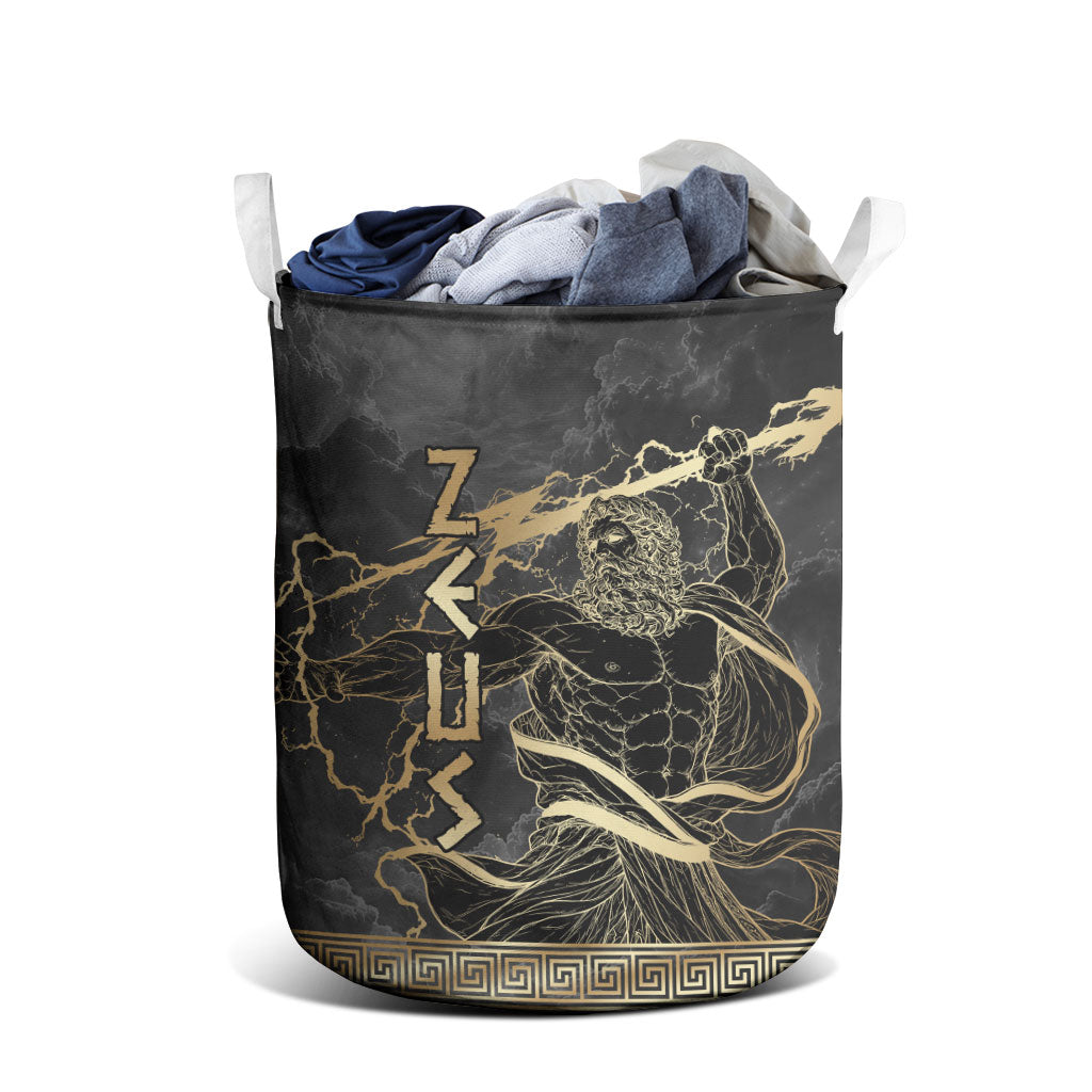 Zeus Greek Mythology King Of Gods Laundry Basket Golden Meander Key Pattern Lightning Bolt