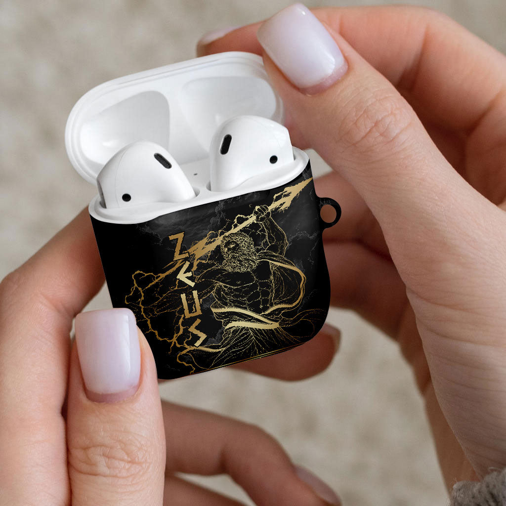 Zeus Greek Mythology King Of Gods AirPods Case Golden Meander Key Pattern Lightning Bolt