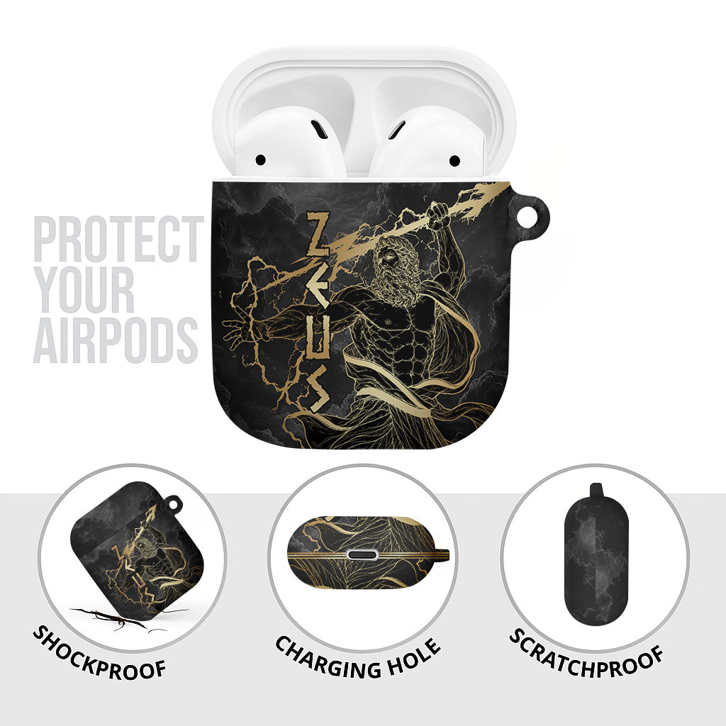 Zeus Greek Mythology King Of Gods AirPods Case Golden Meander Key Pattern Lightning Bolt