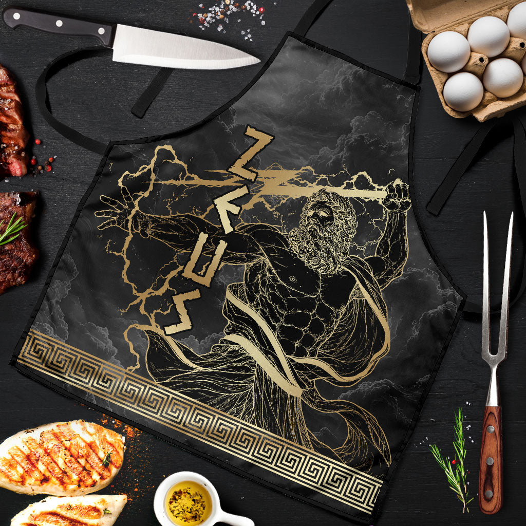 Zeus Greek Mythology King Of Gods Apron Golden Meander Key Pattern Lightning Bolt