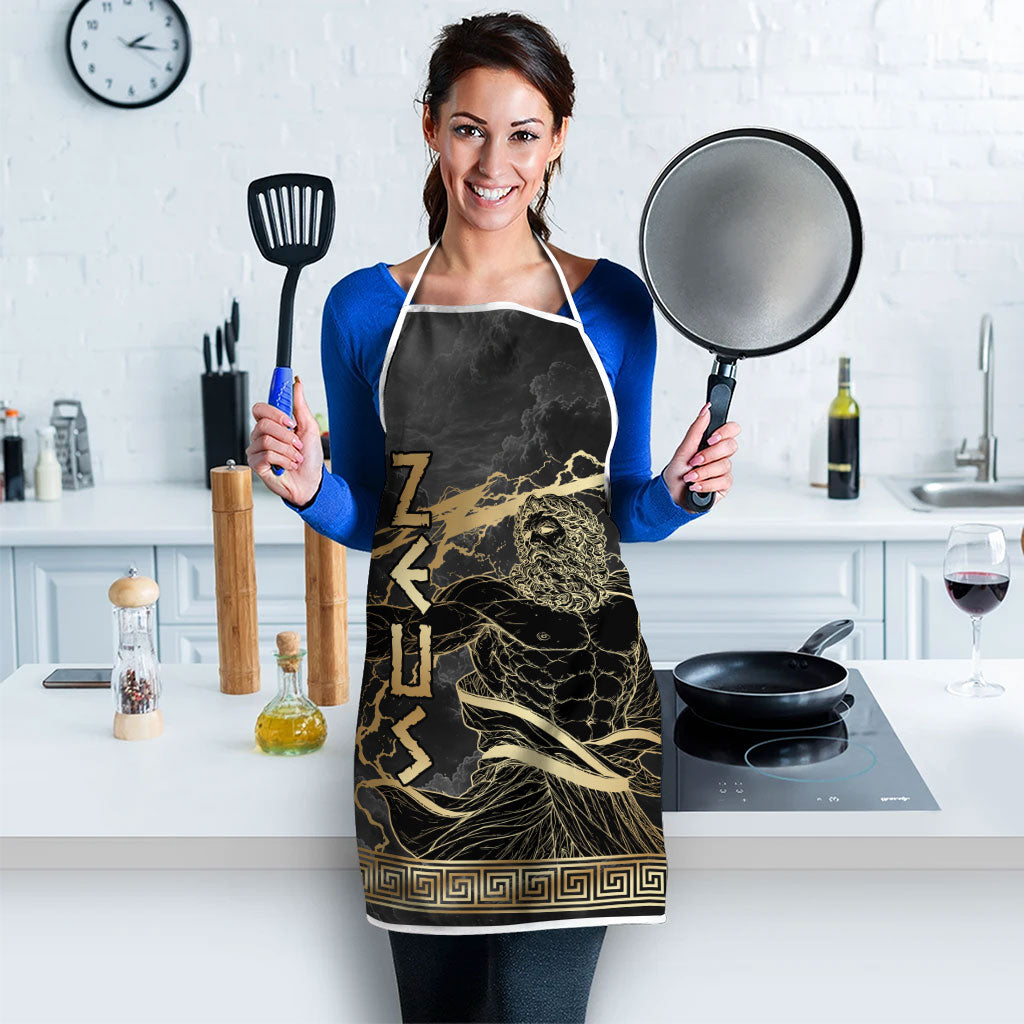 Zeus Greek Mythology King Of Gods Apron Golden Meander Key Pattern Lightning Bolt