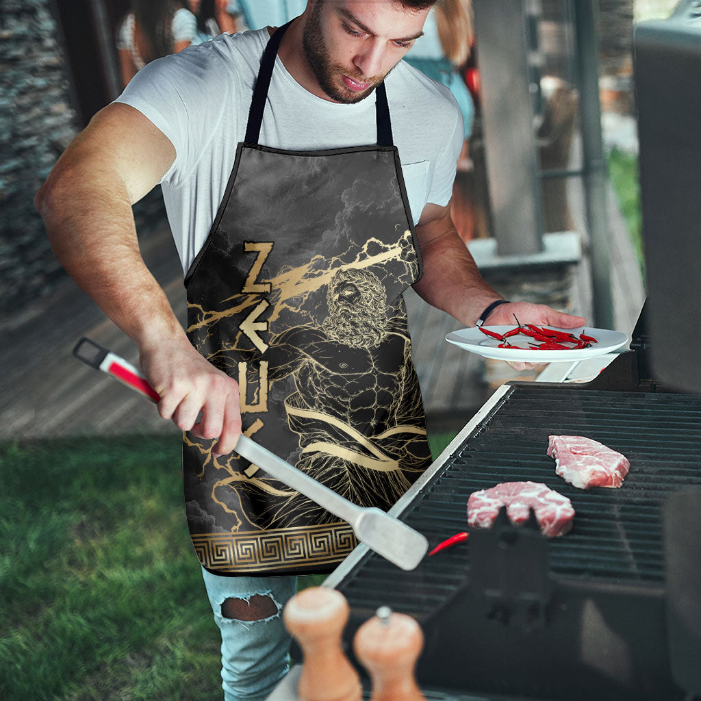 Zeus Greek Mythology King Of Gods Apron Golden Meander Key Pattern Lightning Bolt
