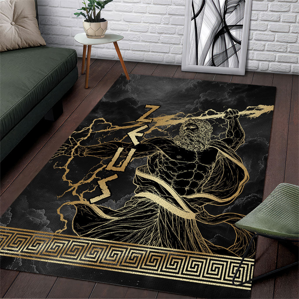 Zeus Greek Mythology King Of Gods Area Rug Golden Meander Key Pattern Lightning Bolt