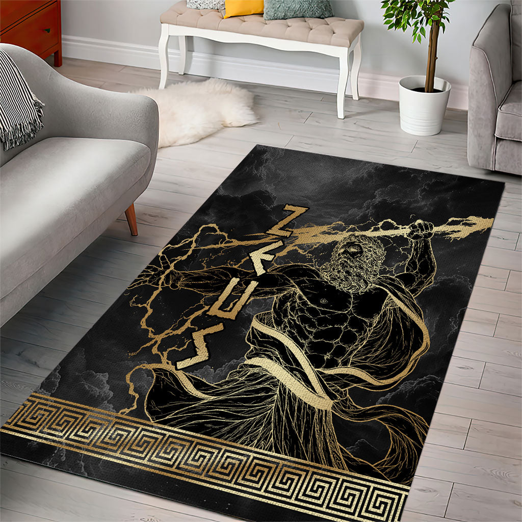 Zeus Greek Mythology King Of Gods Area Rug Golden Meander Key Pattern Lightning Bolt