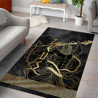Zeus Greek Mythology King Of Gods Area Rug Golden Meander Key Pattern Lightning Bolt