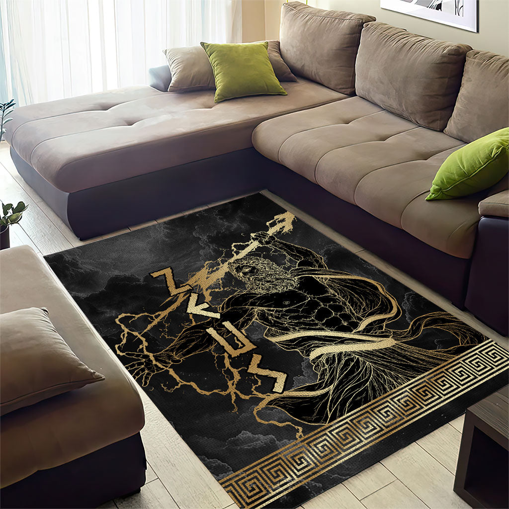 Zeus Greek Mythology King Of Gods Area Rug Golden Meander Key Pattern Lightning Bolt