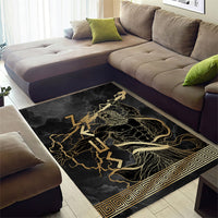 Zeus Greek Mythology King Of Gods Area Rug Golden Meander Key Pattern Lightning Bolt