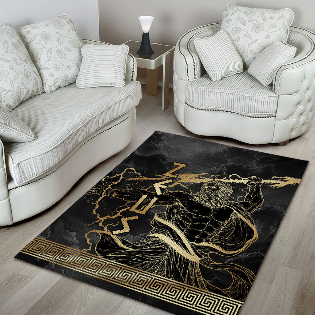 Zeus Greek Mythology King Of Gods Area Rug Golden Meander Key Pattern Lightning Bolt