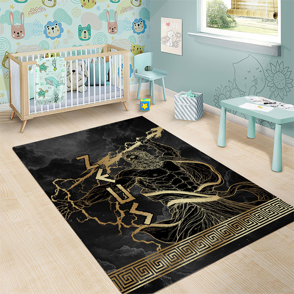 Zeus Greek Mythology King Of Gods Area Rug Golden Meander Key Pattern Lightning Bolt