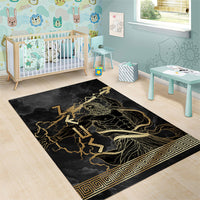 Zeus Greek Mythology King Of Gods Area Rug Golden Meander Key Pattern Lightning Bolt