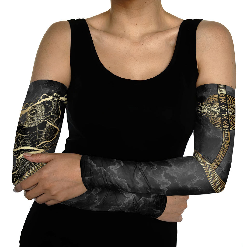 Zeus Greek Mythology King Of Gods Arm Sleeves Golden Meander Key Pattern Lightning Bolt