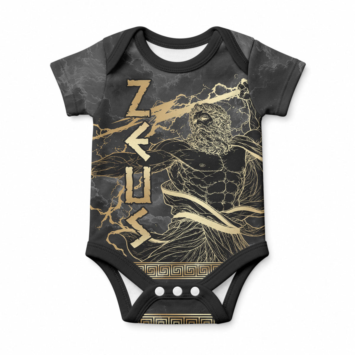 Zeus Greek Mythology King Of Gods Baby Onesie Golden Meander Key Pattern Lightning Bolt