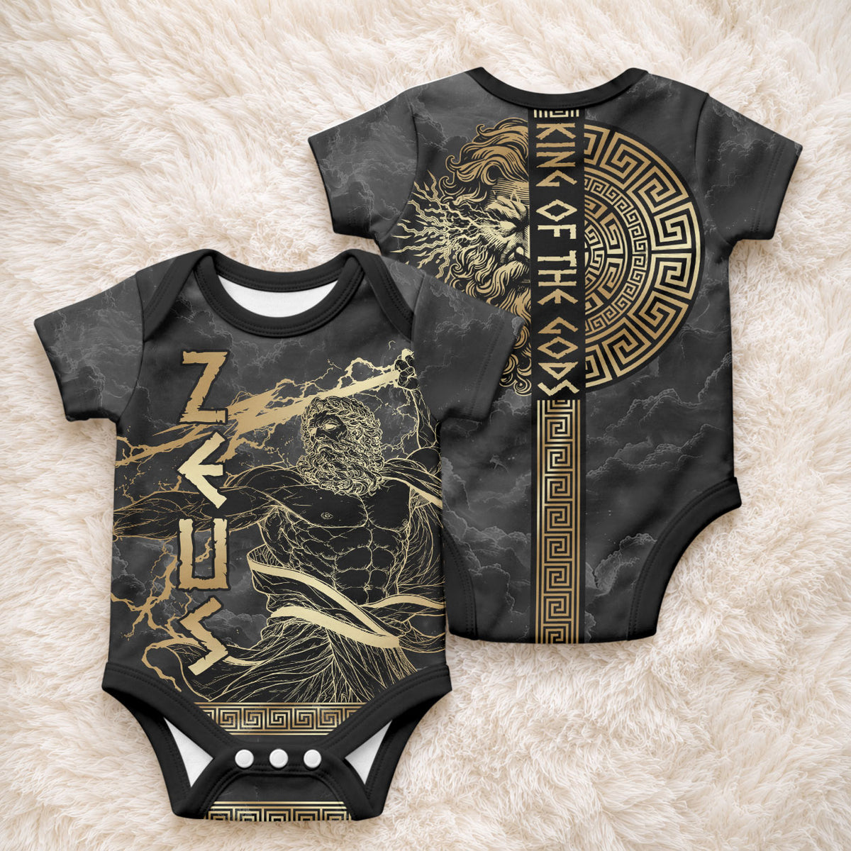 Zeus Greek Mythology King Of Gods Baby Onesie Golden Meander Key Pattern Lightning Bolt