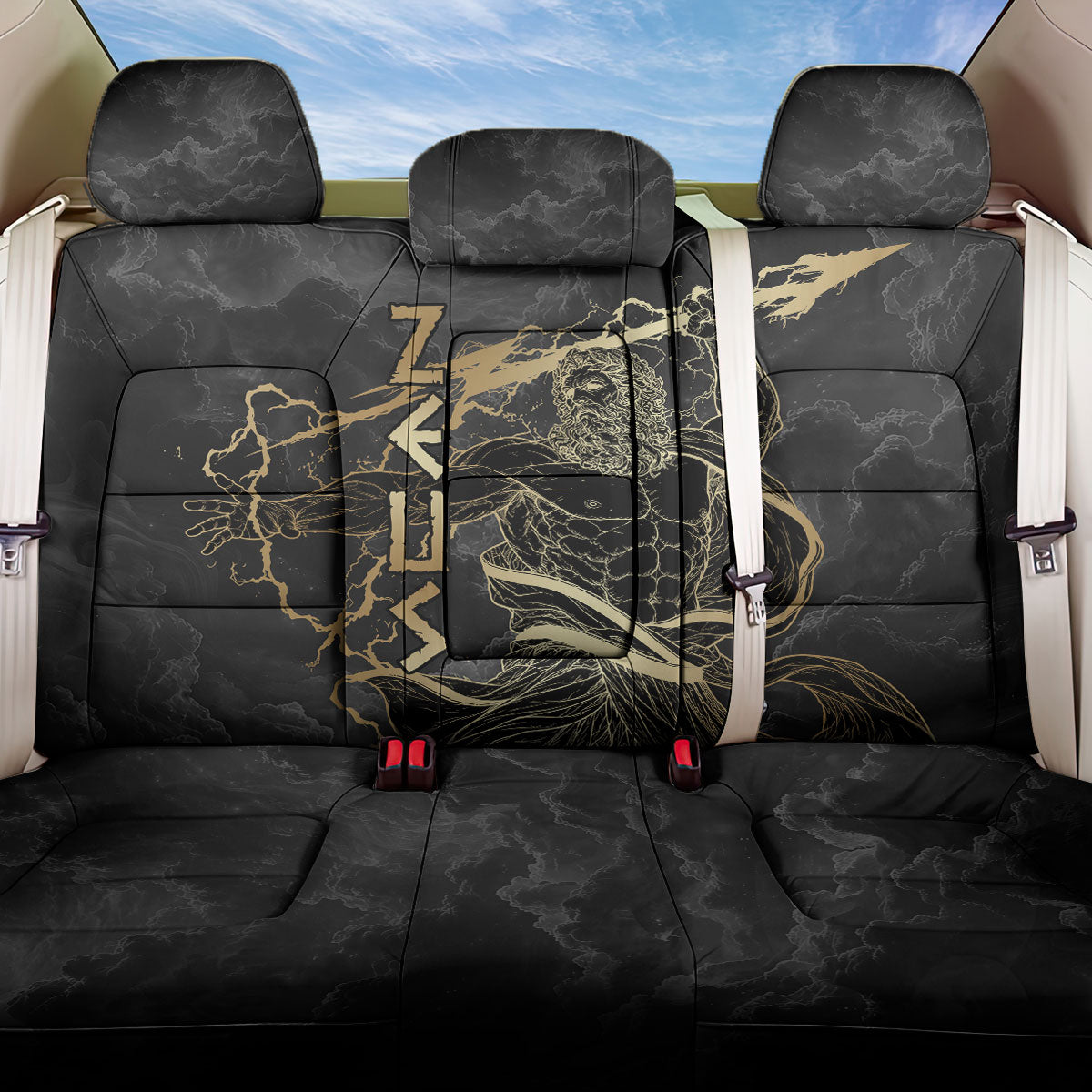 Zeus Greek Mythology King Of Gods Back Car Seat Cover Golden Meander Key Pattern Lightning Bolt