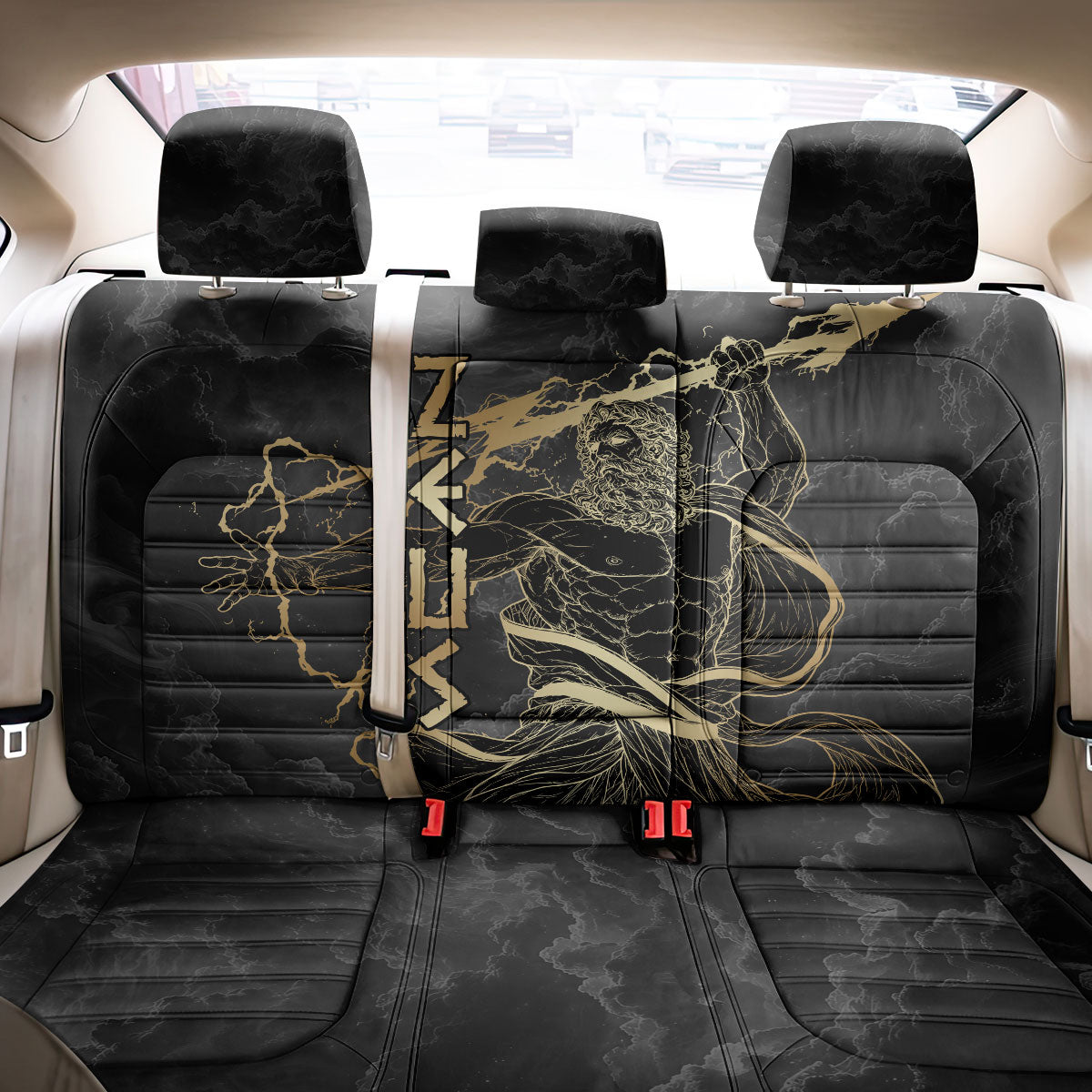 Zeus Greek Mythology King Of Gods Back Car Seat Cover Golden Meander Key Pattern Lightning Bolt