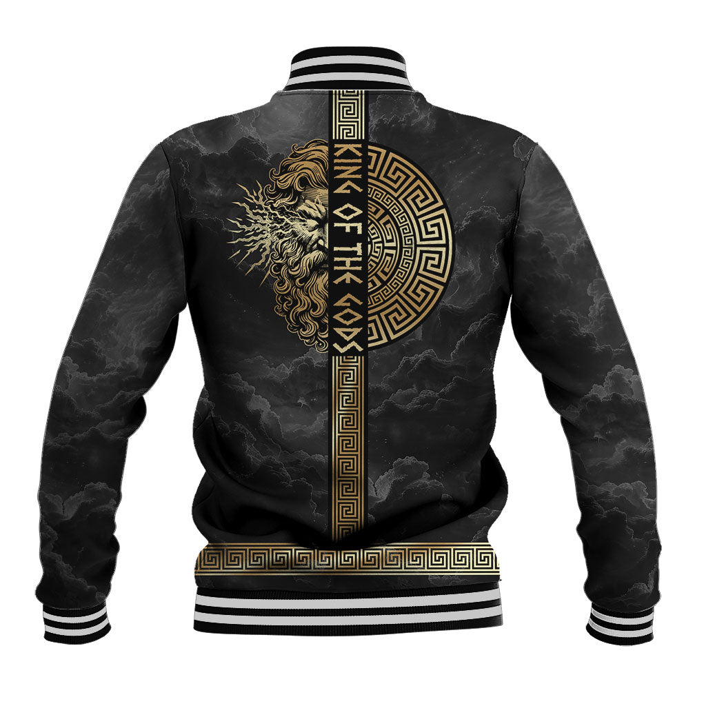 Zeus Greek Mythology King Of Gods Baseball Jacket Golden Meander Key Pattern Lightning Bolt