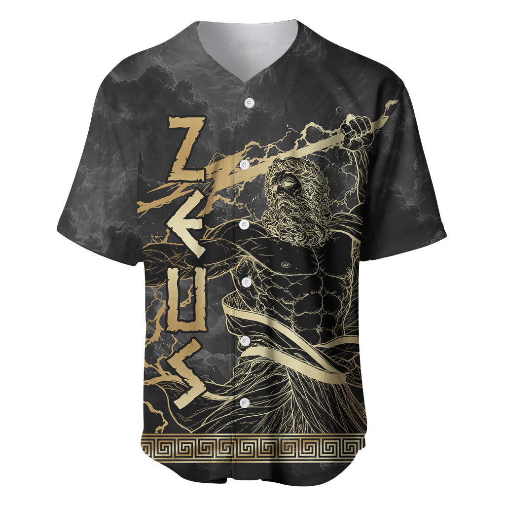 Zeus Greek Mythology King Of Gods Baseball Jersey Golden Meander Key Pattern Lightning Bolt
