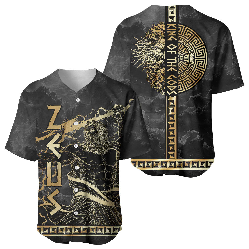 Zeus Greek Mythology King Of Gods Baseball Jersey Golden Meander Key Pattern Lightning Bolt