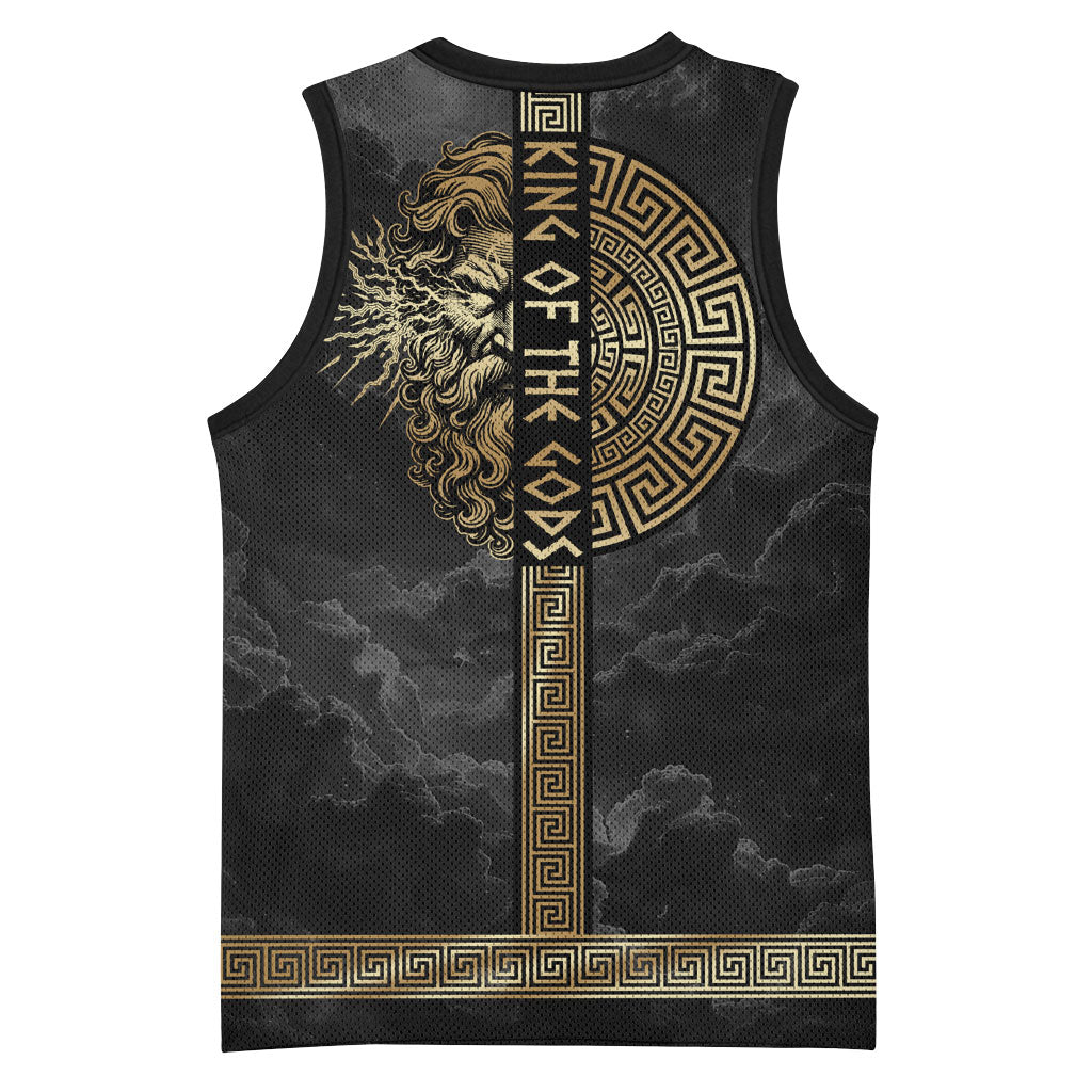 Zeus Greek Mythology King Of Gods Basketball Jersey Golden Meander Key Pattern Lightning Bolt