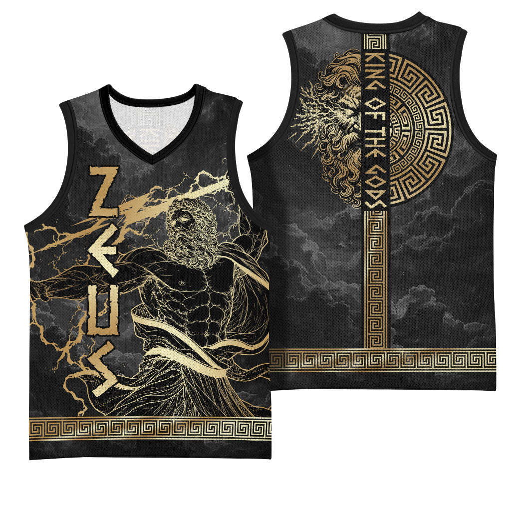 Zeus Greek Mythology King Of Gods Basketball Jersey Golden Meander Key Pattern Lightning Bolt